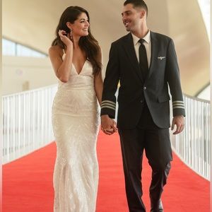 Sparkly white, long engagement shoot or bridal shower dress